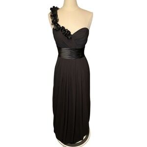 BILL LEVKOFF NEW Black One Shoulder Dress Extra Length Formal Bridesmaid 8-10